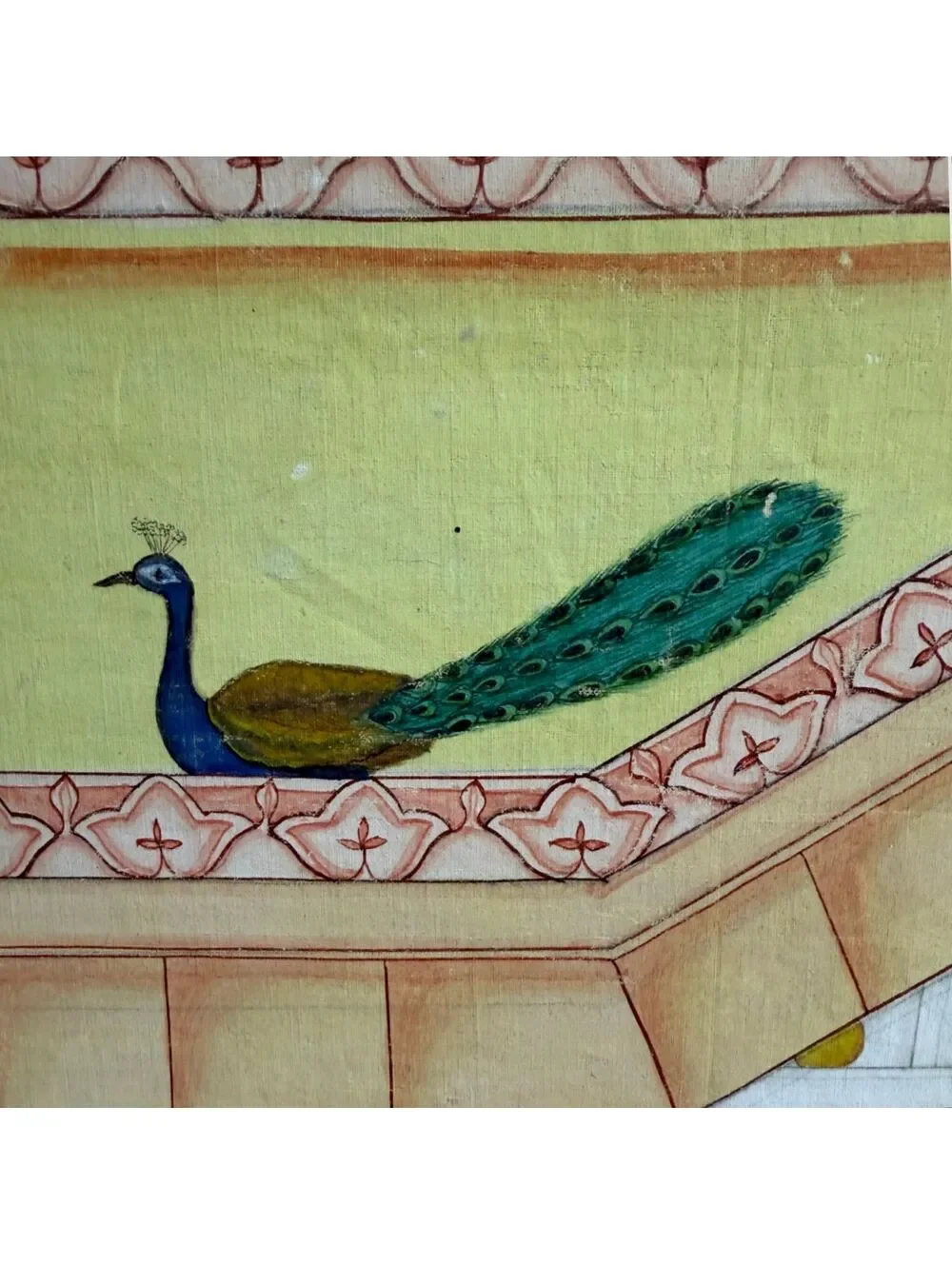 Large Hand Painted Mughal Court Scene Framed Painting Peacock Indian 32x48 inch